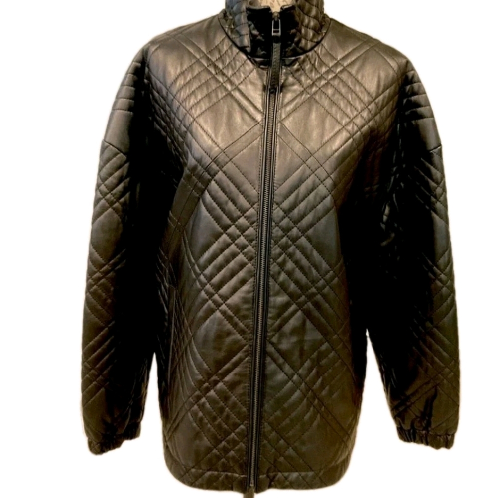 Women's Katherine Kelly Quilted Black Genuine Lamb Leather Jacket Size M~NWT